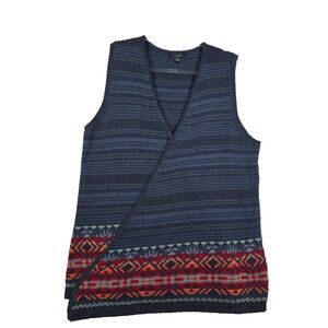 Chaps Vintage Sweater High Low Vest Women's Size Large Blue Aztec Southwestern